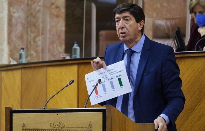 El vicepresidente de la Junta de Andalucía, Juan Marín, interviene en el Pleno del Parlamento.