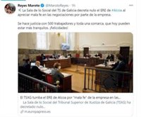 La ministra de Industria, tras la anulación del ERE de Alcoa: "Se hace justicia con 500 trabajadores y toda una comarca"
