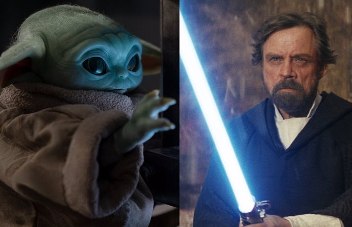 Grogu (Baby Yoda) y Luke Skywalker en Star Wars