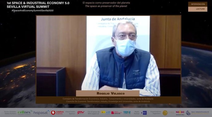 El consejero de Transformación Económica, Rogelio Velasco, este jueves en el evento 'Space&Industrial Economy 5.0 Sevilla Virtual Summit'.