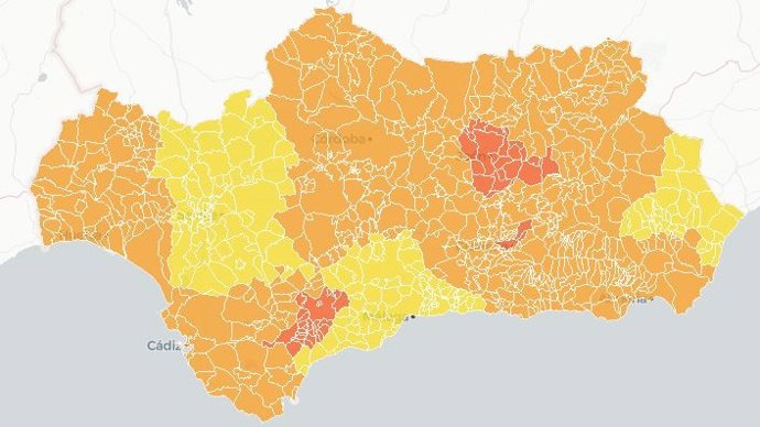 Mapa de Andalucía con el nivel de alerta Covid por municipios vigente desde el 18 de diciembre de 2020