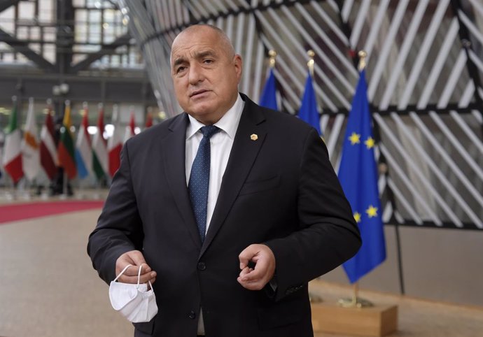 HANDOUT - 10 December 2020, Belgium, Brussels: Bulgarian Prime Minister Boyko Borissov speaks to media as he arrives for the first day of a two days face-to-face European Council summit. Photo: Alexandros Michailidis/EU Council/dpa - ATTENTION: editoria