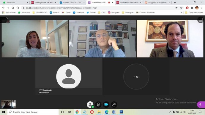 Imagen de la rueda de prensa virtual de presentación del estudio de la Fundación Cepsa y la Fundación de Investigación de la Universidad de Sevilla sobre el alga asiática invasora.