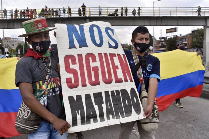 Protesta de los pueblos indígenas de Colombia en Bogotá el pasado 19 de octubre para protestar contra la situación de inseguridad y los asesinatos de líderes sociales.