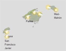 Mapa de la predicción meteorológica para este sábado 19 de diciembre en Baleares.