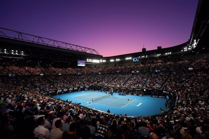 A general view during the men's singles final between Dominic Thiem of Austria and Novak Djokovic of Serbia on day 14 of the Australian Open tennis tournament at Rod Laver Arena in Melbourne, Sunday, February 2, 2020. (AAP Image/Michael Dodge) NO ARCHIV