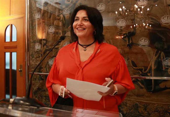 Eva Timoteo en rueda de prensa en el Ayuntamiento, en foto de archivo