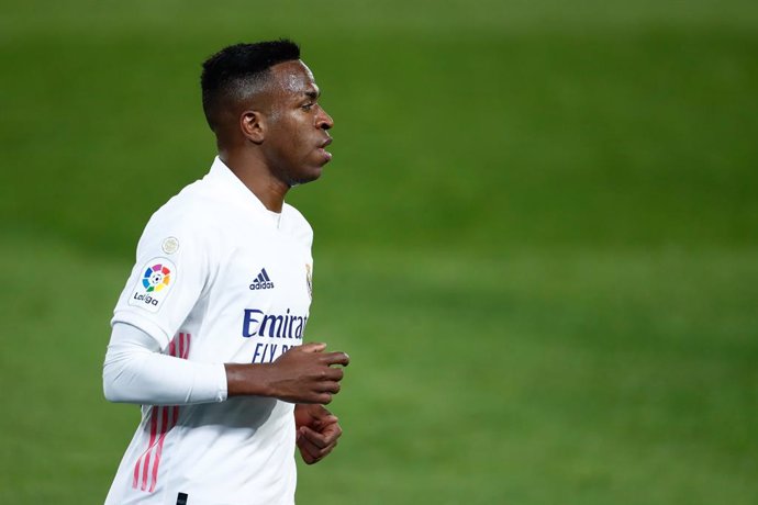 Vinicius Junior of Real Madrid in action during the spanish league, La Liga, football match played between Real Madrid and Athletic Club de Bilbao at Alfredo di Stefano stadium on december 15, 2020, in Valdebebas, Madrid, Spain