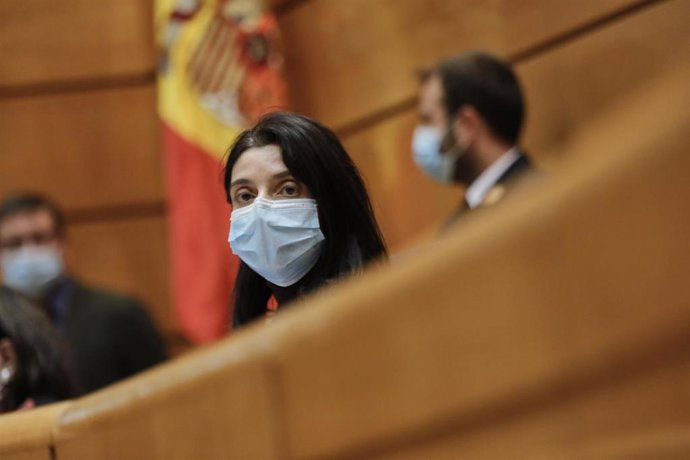 La presidenta del Senado, Pilar Llop, durante una sesión de control al Gobierno en la Cámara Alta, en Madrid (España), a 6 de octubre de 2020. 