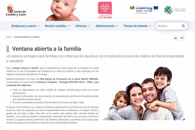Captura de pantalla de la web para familias en el Portal de Salud de Castilla y León.