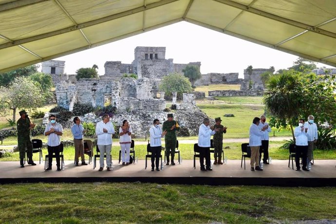 El presidente de México, Andrés Manuel López Obrador, en el parque arqueológico maya de Tulum