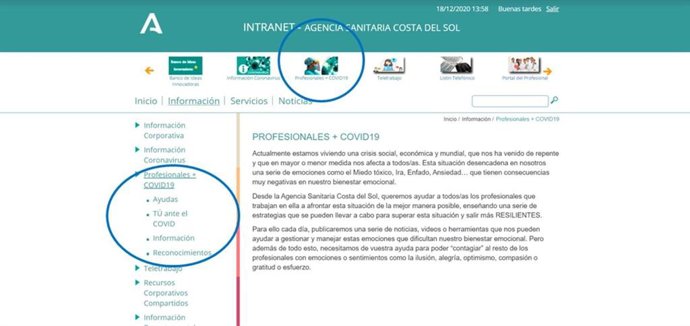 La Agencia Sanitaria Costa del Sol desarrolla el proyecto Cuidándome, te cuido para mejorar el bienestar emocional de profesionales y pacientes durante la pandemia