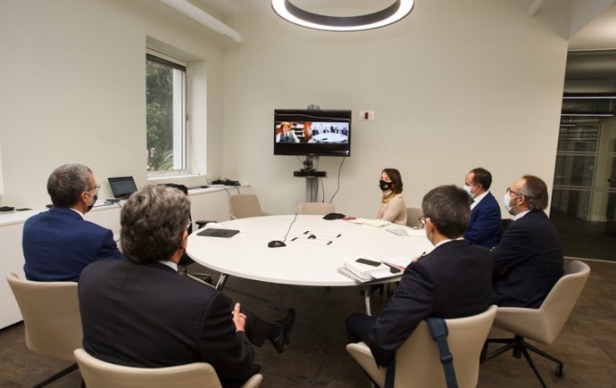 Reunión telemática de los responsables del Ministerio de Inclusión con el alcalde de Soria.