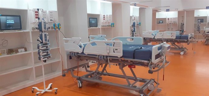 Nuevas camas de UCI habilitadas en el gimnasio del Hospital Universitario Central de Asturias (HUCA) para pacientes con coronavirus, COVID-19.