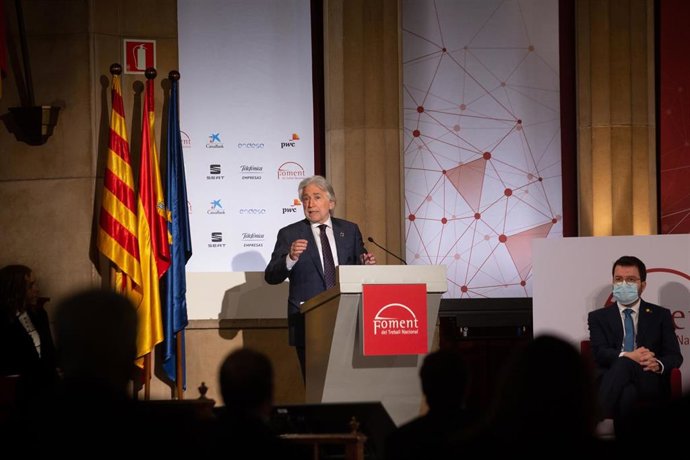 El presidente de Foment del Treball, Josep Sánchez Llibre, este lunes en la sede de Foment de Treball