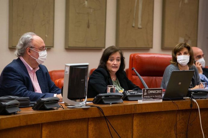 La presidenta de la AIReF, Cristina Herrero, durante su comparecencia ante la Comisión de Presupuestos del Congreso