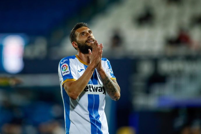 Borja Baston of Leganes laments during the spanish second league, La Liga SmartBank, football match played between CD Leganes and Cartagena CF at Municipal Butarque stadium on september 27, 2020 in Leganes, Madrid, Spain.
