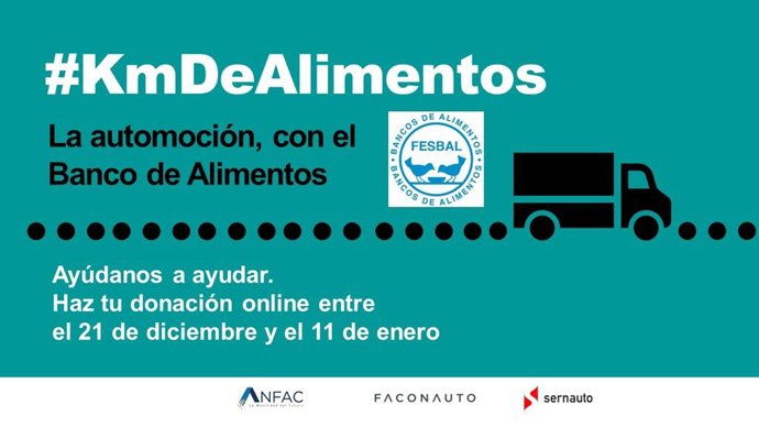 ANFAC (fabricantes de vehículos), FACONAUTO (concesionarios) y SERNAUTO (proveedores) lanzan la campaña solidaria 'Kilómetros de alimentos'