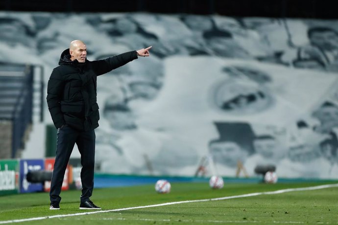 Zinedine Zidane, head coach of Real Madrid, gestures during the UEFA Champions League football match played between Real Madrid and Borussia Monchengladbach at Ciudad Deportiva Real Madrid on december 09, 2020, in Valdebebas, Madrid, Spain