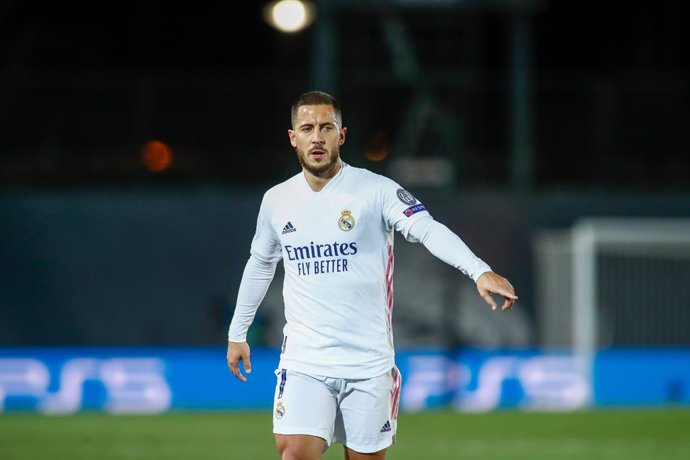 Eden Hazard of Real Madrid gestures during the UEFA Champions League, Group B, football match played between Real Madrid and FC Internazionale Milano at Alfredo Di Stefano stadium on November 03, 2020, in Valdebebas, Madrid, Spain.