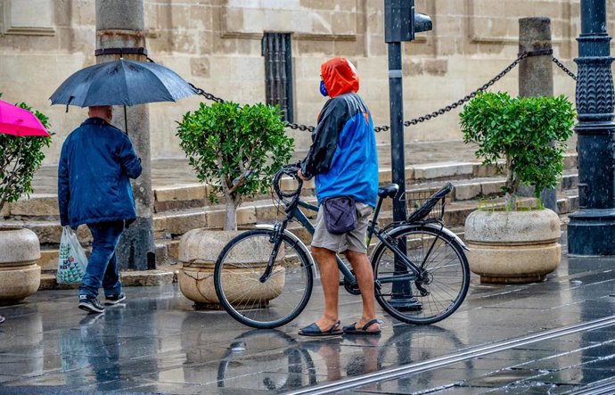 Un ciclista cruza por la Av. de la Constitución