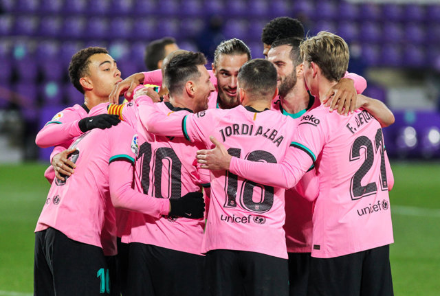 Lionel Messi of FC Barcelona celebrates a goal during La Liga football match played between Real Valladolid and FC Barcelona at Jose Zorrilla stadium on December 22, 2020 in Valladolid, Spain.