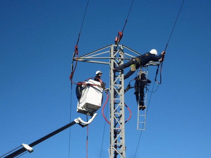 Operarios trabajando en una red eléctrica.