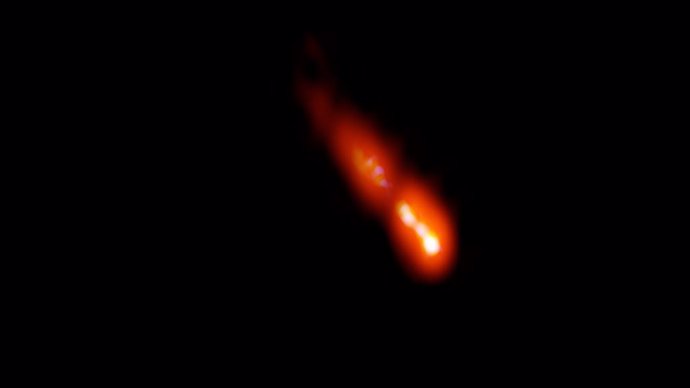 Imagen VLBA del blazar PSO J0309 + 27, a 12.800 millones de años luz de la Tierra.
