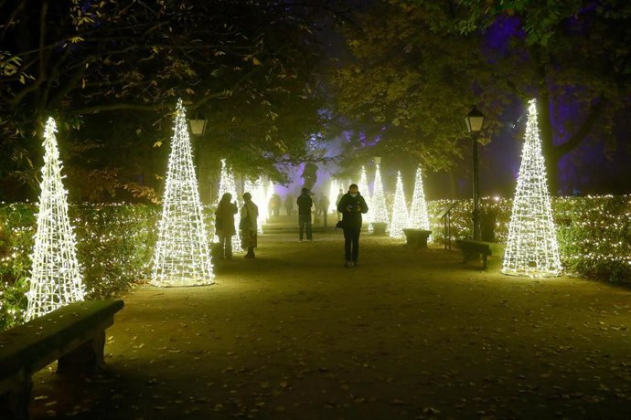 Detalle de la iluminación durante la inauguración de las luces de Navidad en el Real Jardín Botánico de Madrid con su 'Naturaleza Encendida' el día 17 de noviembre de 2020, en Madrid, España.