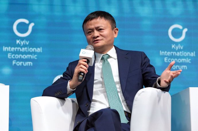 08 November 2019, Ukraine, Kyiv: Chinese business magnate and co-founder of Alibaba Group, Jack Ma, speaks at the Kyiv International Economic Forum. Photo: -/Ukrinform/dpa
