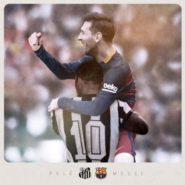 Montaje con Pelé y Leo Messi, después de que el jugador del FC Barcelona batiera el récord del brasileño de 643 goles marcados con un mismo club