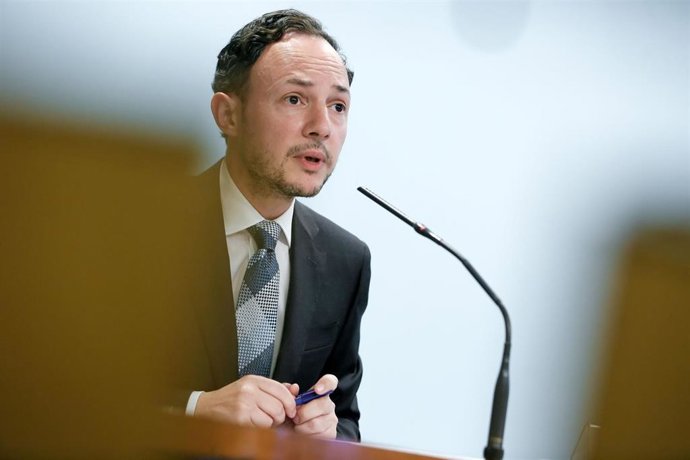 El jefe de Gobierno de Andorra, Xavier Espot, en una rueda de prensa en mayo