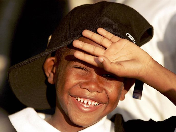 Richard Flemming, 5, of New Orleans attends a dinner before the New Orleans Saints take on the New York Giants on September 19, 2005 at Giants Stadium in East Rutherford, New Jersey.