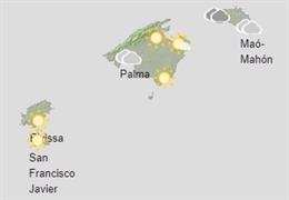 Mapa de la predicción meteorológica prevista para este sábado 26 de diciembre en el archipiélago balear.