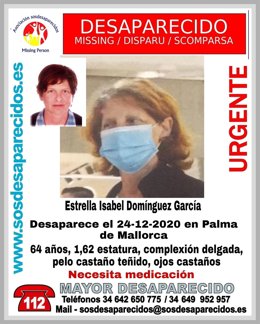 Imagen y descripción de la mujer desaparecida el pasado jueves 24 de diciembre en Palma.
