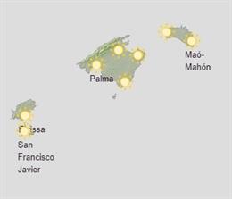 Mapa de la predicción meteorológica prevista para este domingo 27 de diciembre de 2020 en Baleares.