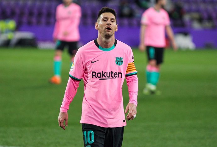 Lionel Messi of FC Barcelona lamenting during La Liga football match played between Real Valladolid and FC Barcelona at Jose Zorrilla stadium on December 22, 2020 in Valladolid, Spain.