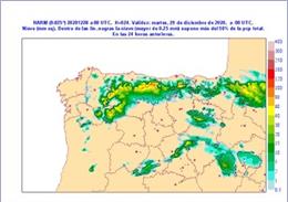 Mapa facilitado por la Aemet sobre las consecuencias de la borrasca Bella en CyL