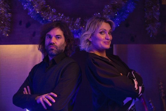 Crepúsculo y Arteta durante la grabación del villancico