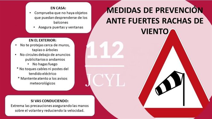 Gráfico del 112 sobre las recomendaciones ante fuertes rachas de viento