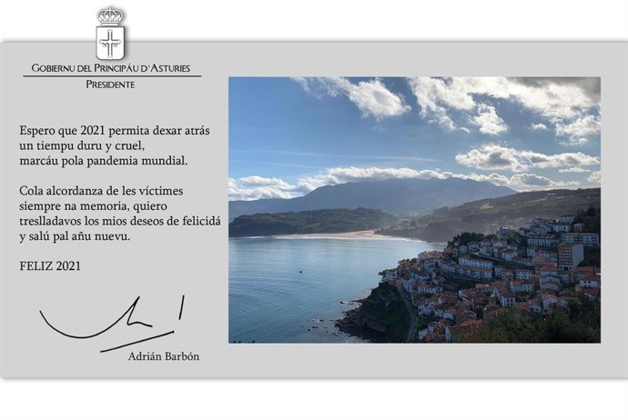 Felicitación de  navidá d'Adrián Barbón na so versión n'asturianu.