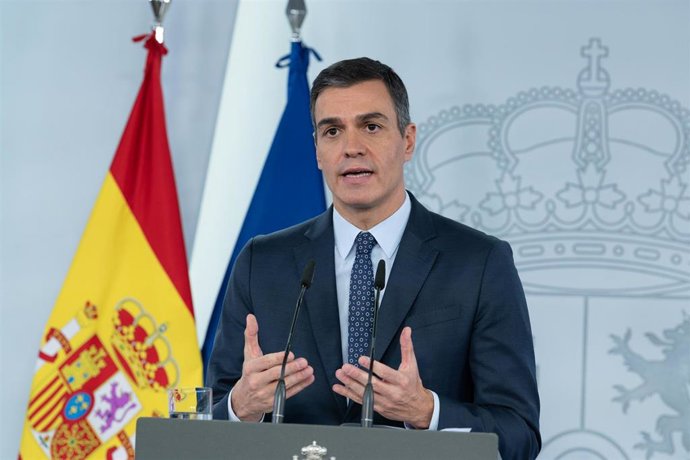 El presidente del Gobierno, Pedro Sánchez, en rueda de prensa en Moncloa, en una imagen de archivo