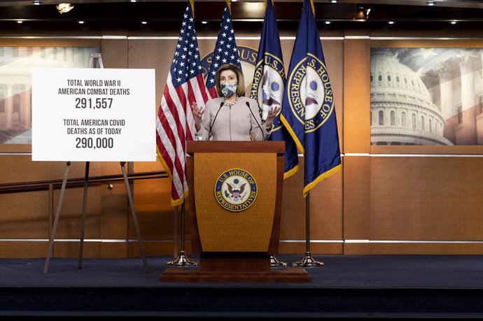 10 December 2020, US, Washington: US House Speaker Nancy Pelosi speaks during her weekly press conference at the United States Capitol. Photo: Michael Brochstein/ZUMA Wire/dpa