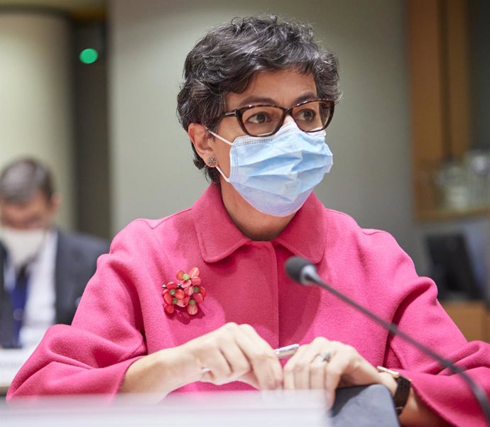 HANDOUT - 07 December 2020, Belgium, Brussels: Spanish Foreign Minister Arancha Gonzalez Laya speaks attends the European Union Foreign Ministers meeting at the European Council building. Photo: Mario Salerno/European Council/dpa - ATTENTION: editorial 