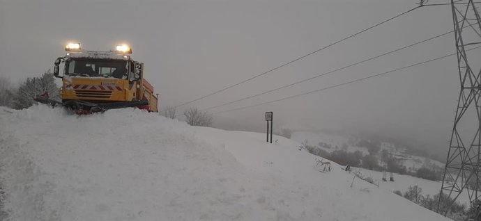Operarios de la Diputación de Lugo trabajan en una carretera de Folgoso do Courel