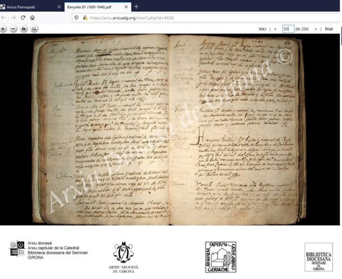 Imagen de un documento digitalizado por el Obispado de Girona
