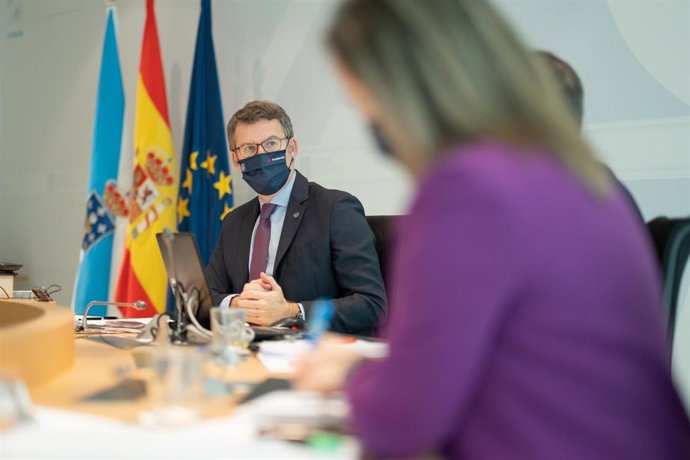 El presidente de la Xunta, Alberto Núñez Feijóo, preside el último Consello del 2020.