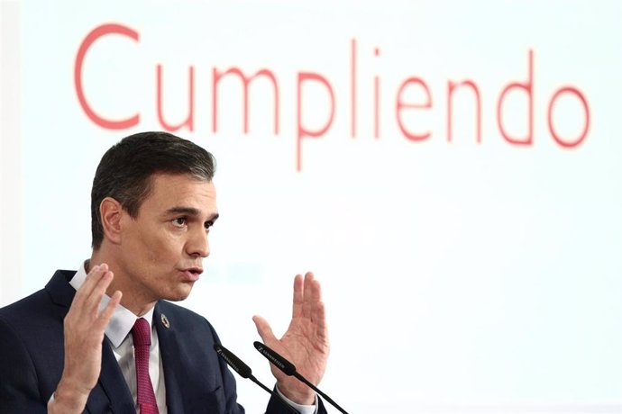 El presidente del Gobierno, Pedro Sánchez durante la rueda de prensa de balance de 2020