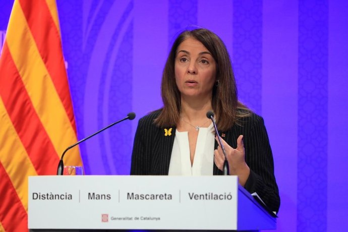 La consellera de Presidncia i portaveu del Govern, Meritxell Budó, en una roda de premsa telemtica.