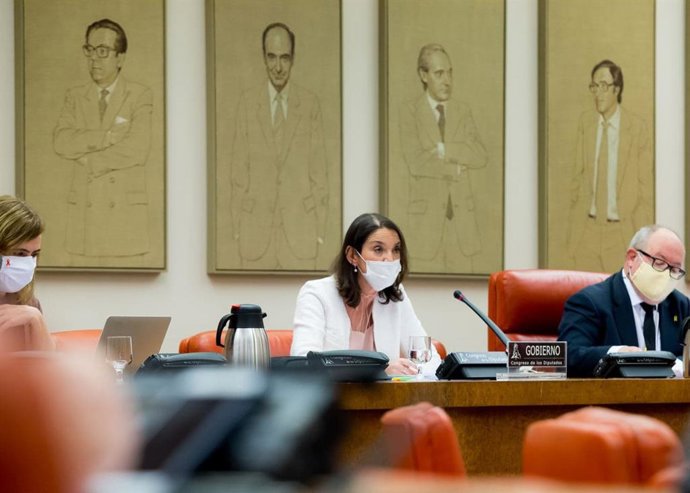 La ministra de Industria, Comercio y Turismo, Reyes Maroto, en una comparecencia en Comisión en el Congreso